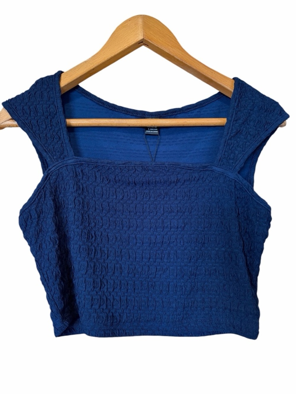 SHEIN Textured Square-Neck Crop Top - Blue Sz L